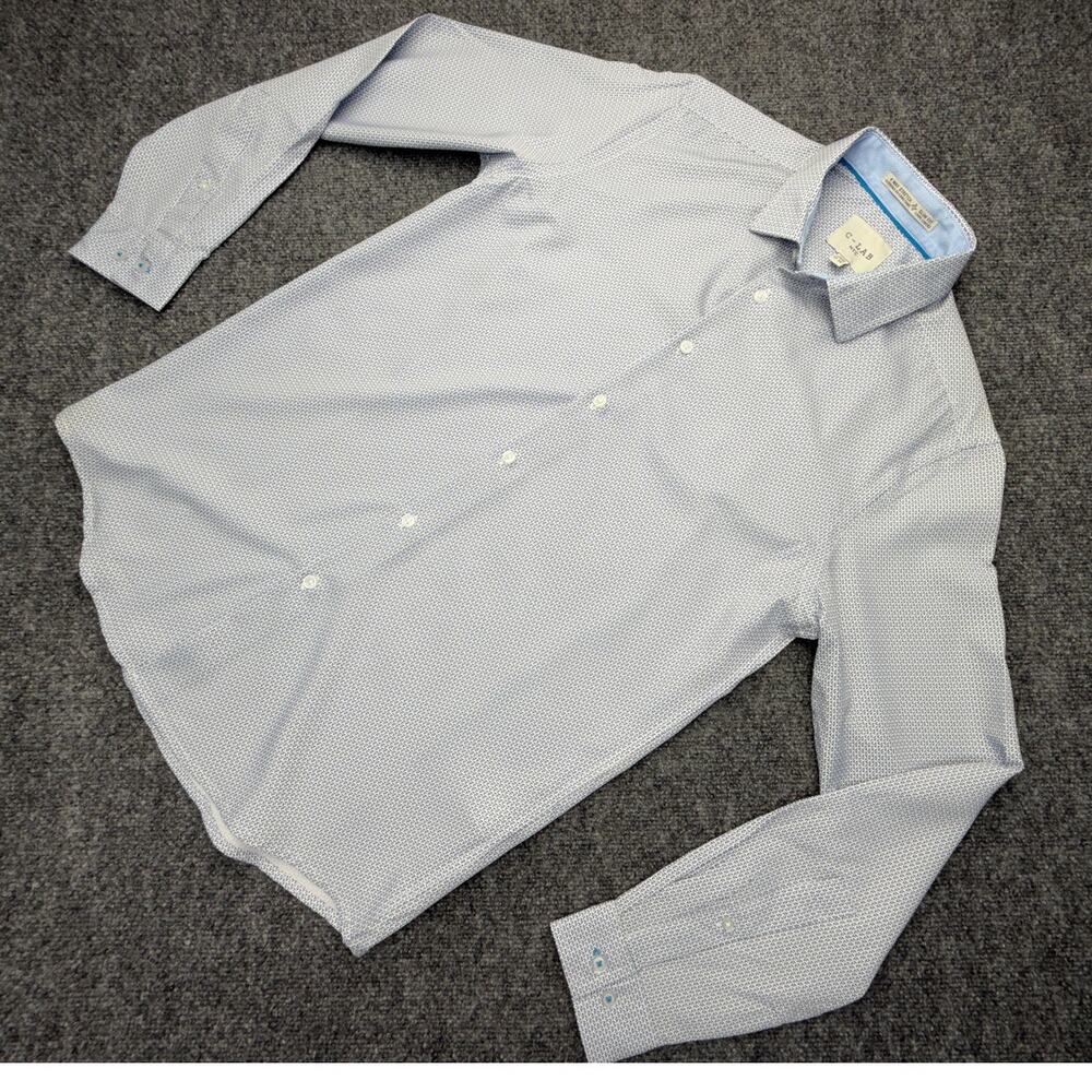 C-LAB NYC 4 Way Stretch Slim Fit Dress Shirt Men’s Medium 15.5 33/34 Blue